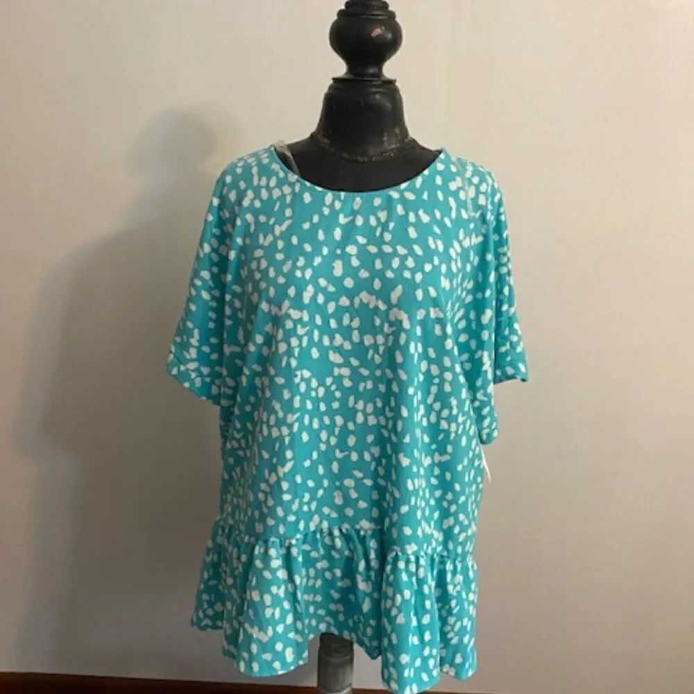 143 Story by Line UP Green/White ruffle bottom tunic, size 3X 3X